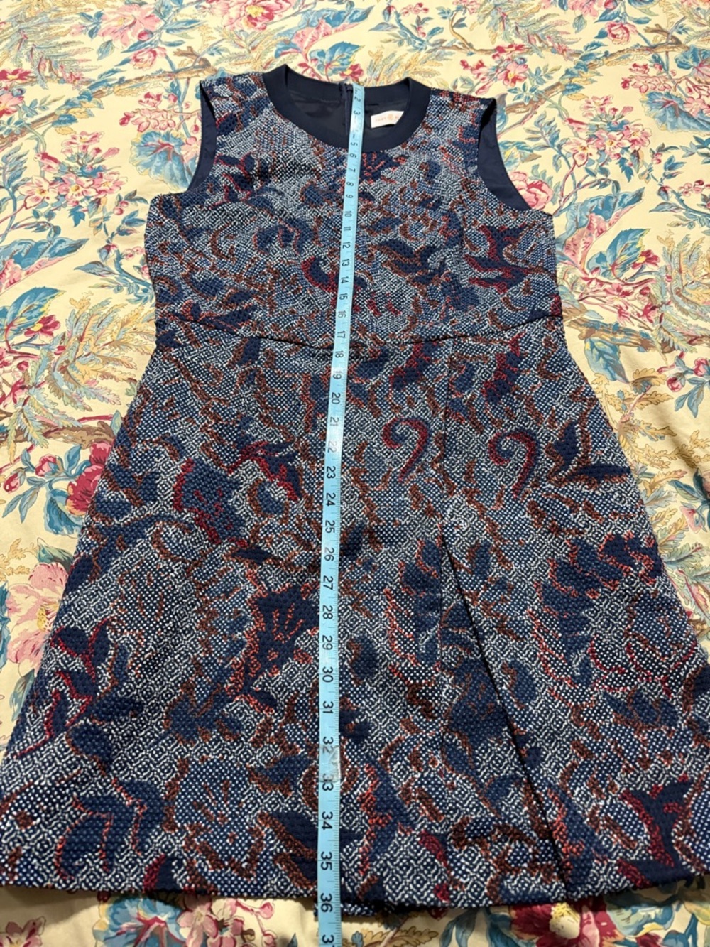 Tory Burch Navy, Burgundy and Brown Patterned Mini Dress